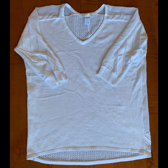 Design History Women’s Size M White V-neck Crochet 3/4 Sleeve Sweater Minimalist - Picture 1 of 5